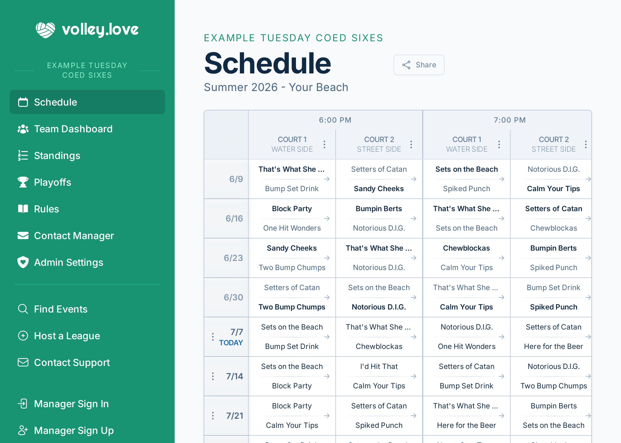 volley.love schedule screenshot
