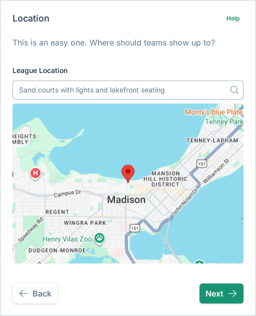 Create league location step in volley.love, a volleyball venue and scheduling tool