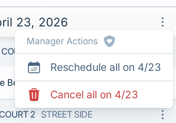 Mobile cancel all matches menu in volley.love, a volleyball schedule management tool