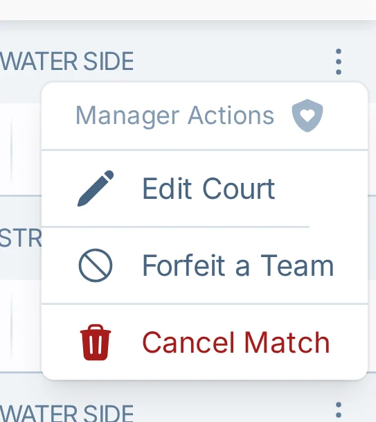 Mobile cancel match menu in volley.love, a volleyball game-day management app
